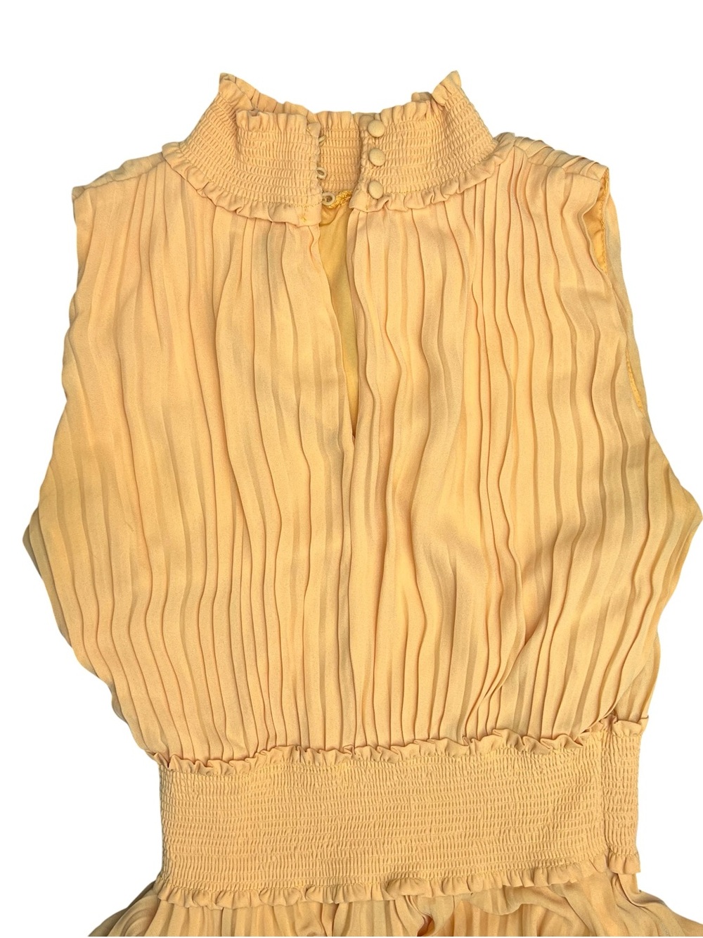 Sunshine Yellow Pleated Smocked Waist Midi Dress - Picture 3 of 4